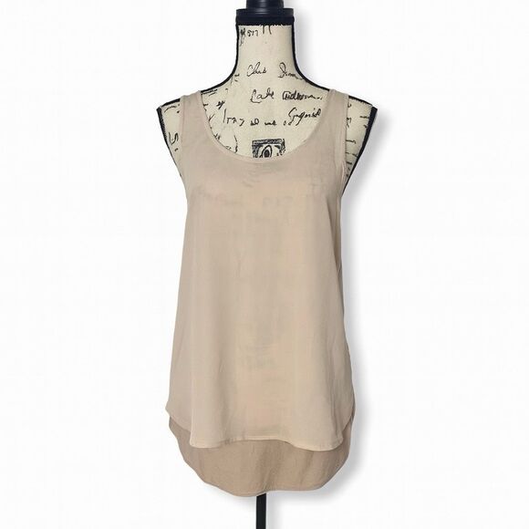 Vince Scoop Neck Mixed Media Tank Top Women’s XS Beige Silk Viscose NWT - Picture 1 of 4